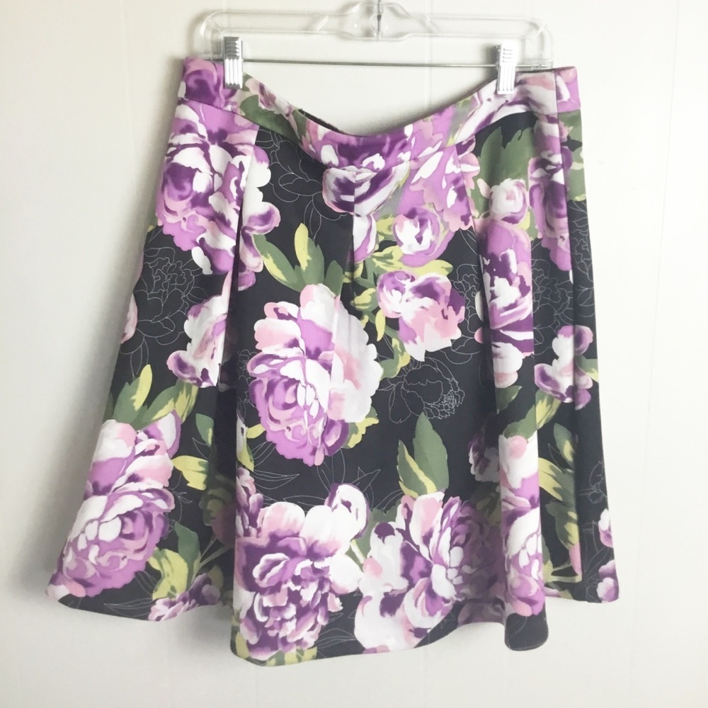 INC Purple & Black Plus Size 14 Skirt Floral